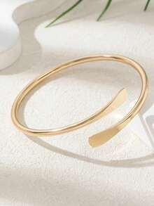 1pc Minimalist Flat Cuff Bracelet, Adjustable Open Style Women's Bangle, Suitable For Daily Wear, Gift - Gold - View 5