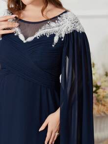 SUPGIR Women's Boat Neck Extra Long Sleeve Elegant Evening Gown - Navy Blue - View 6