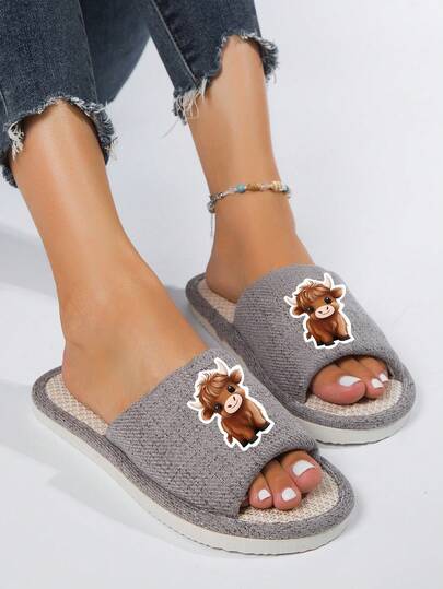 女士室内卡通奶牛露趾拖鞋
