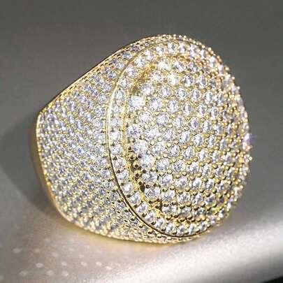 Nhẫn đôi sang trọng hình tròn màu vàng đính đá Cubic Zirconia, quà tặng đính hôn và cưới.