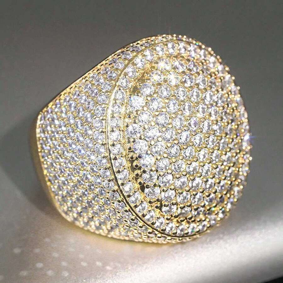 Nhẫn đôi sang trọng hình tròn màu vàng đính đá Cubic Zirconia, quà tặng đính hôn và cưới. - Màu vàng - Xem 1