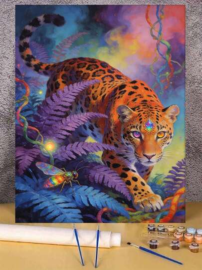 Colorful Leopard Jungle Fantasy DIY Oil Painting By Numbers Canvas Painting Crafts Adult Home Decoration 40x50cm/16x20inch Holiday Gifts