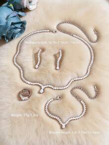 Juego de 4 piezas de joyería elegante y de moda para mujer con circonita cúbica, con estilos de colgante en forma de lágrima y herradura, adecuado para bodas, fiestas, regalos de graduación, verano - Blanco - Ver 3