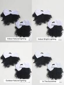 2 Tóc giả cho trẻ em kiểu búi nơ, tóc xù mềm mại, tóc xoăn Marley, tóc dày cho bé gái, có dây chun. - Màu đen tự nhiên - Xem 7