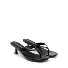 Women Kitten Heel Thong Heeled Sandals Comfortable Open Toe Slip On Summer Sandals - 黑色 - 查看 6