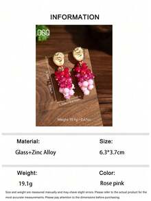 OOQ 1对时尚彩色3D仿真葡萄串珠耳环，女士手工饰品，适合海滩、情人节、母亲节、订婚、结婚等场合，可作为礼物赠送朋友（手工串珠的颜色和位置随机，光滑表面在包装和运输过程中可能会出现划痕或不平整，敬请谅解） - 玫紅色 - 查看 6