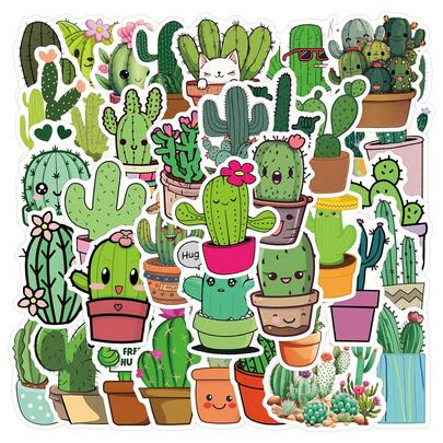 仙人掌贴纸，工艺品，可用于装饰文具、杯子、行李箱、冰箱、滑板、吉他等，剪贴簿用品，趣味贴纸