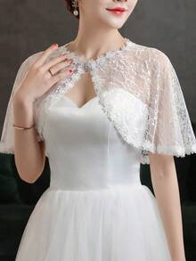 1pc White Lace Elegant Floral Pattern Wedding Wrap Wedding Fall Clothes Women - White - View 4