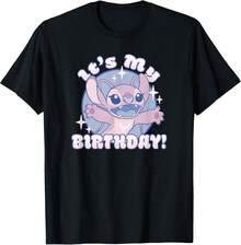 LILOS & STITCHS Angel It's My Birthday Retro Sparkle T-Shirt Holiday Outfits For Women,Summer Holiday Outfits,Tops For Women,Summer Tops,Summer Clothes,Men Clothes,Funny T Shirts,Graphic Tee,Girls Clothes,Clothes For Girls,Boys Clothes,Girls Holiday,Holiday Essential - Black - View 1