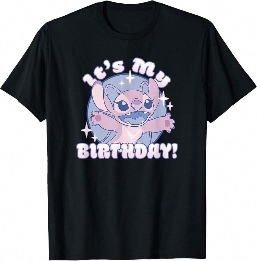 LILOS & STITCHS Angel It's My Birthday Retro Sparkle T-Shirt Holiday Outfits For Women,Summer Holiday Outfits,Tops For Women,Summer Tops,Summer Clothes,Men Clothes,Funny T Shirts,Graphic Tee,Girls Clothes,Clothes For Girls,Boys Clothes,Girls Holiday,Holiday Essential - Black - View 1