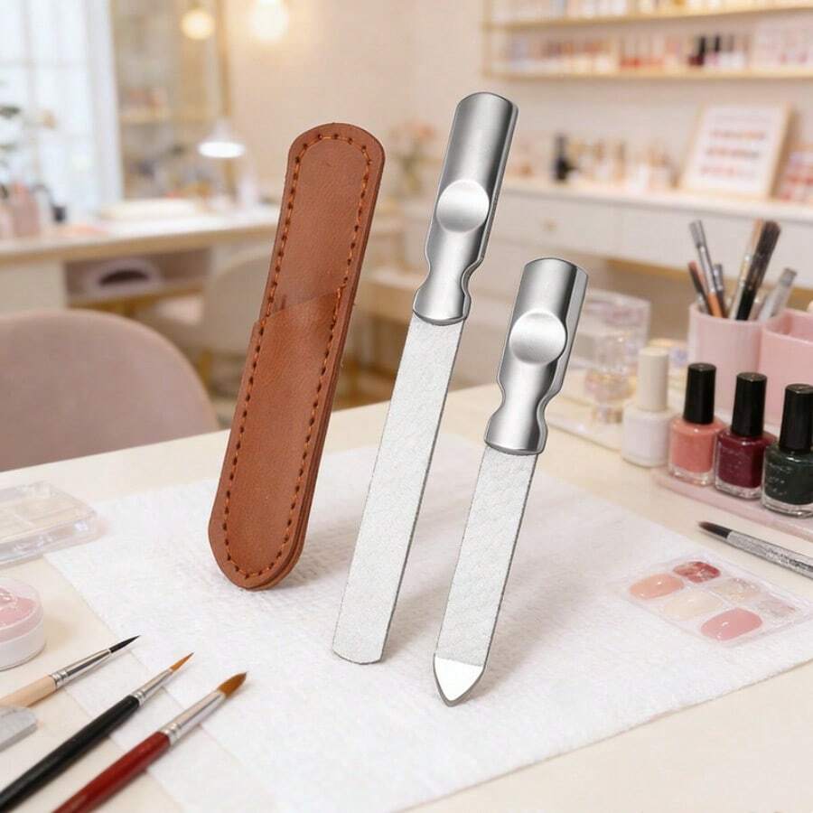 Bộ 1 dũa móng chân hai mặt bằng thép không gỉ kèm túi đựng, chất liệu bền chắc, có thể tái sử dụng, dùng để mài và loại bỏ vết chai sần, đánh bóng và làm mịn bề mặt móng, tạo hình và làm bóng móng. - Nhiều màu - Xem 1