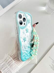 Cream Wavy Edge Glossy Oil Seawave Sea Turtle Painted Anti-Drop Phone Case With Handmade Beaded Bracelet, Suitable For IPhone XR/7/8, 15 Pro Max, 13, 14, 11, Soft Case, Suitable For Galaxy S24, Galaxy S24+, Galaxy S24 Ultra, Galaxy S22, Galaxy A13 4G, Galaxy A52, A52s 5G, Galaxy A23, Galaxy A35, Galaxy A25, Galaxy A73, Note 11, 11 Lite - Multicolor - View 6