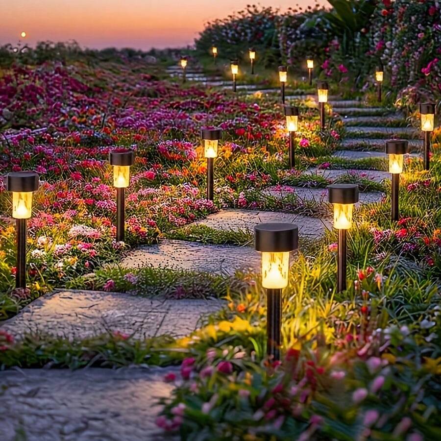 10pcs Solar LED Lights, Outdoor Solar LED Lawn Lights, 35 Milliamperes,Solar Landscape Decorative Lights, Waterproof And Durable. They Are Suitable For Courtyards, Lawns, Paths, Decks, Driveways And Gardens, As Well As For Decorating Festival Parties And Garden Walkways. - warm light lamp - 查看 1