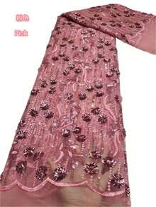 Vải ren lưới Pháp màu xanh lá cây với sequin 3D, vải ren tuyn châu Phi chất lượng cao màu trắng 2026 để may váy cưới, váy dự tiệc thanh lịch cho nữ, màu đen, 1 yard/5 yard. - A - Xem 5