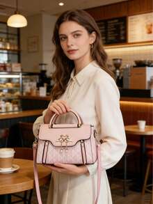 PIANEE Cute Flamingo Decor Mini Bag - Shoulder Crossbody Bag With Printed Pearl Pendant, Detachable Gold Chain Strap, Women Party/Date Gift - Pink - View 9