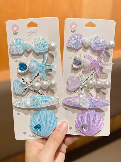 Women's Hair Clip, Fashionable And Elegant, Cute Y2K Style, Decorated With Sparkling Rhinestones And Faux Pearls, Seashell And Starfish Shape, Ocean Elements Hair Clip, Suitable For Spring/Summer And Beach Vacation, Women's Hair Accessories, Women's Accessories, Gift For Women