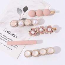 5pcs Elegant Side Bangs Clip, Bun Holder, Pink Flower Hair Clips Set - Pink - View 6