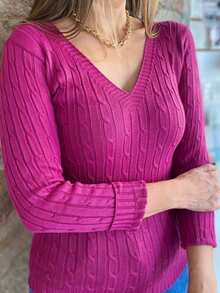 Women Knit Tops - 乾枯玫瑰色 - 查看 3