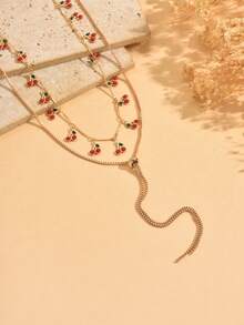 Bộ 2 chiếc dây chuyền mặt hình quả anh đào dễ thương và sành điệu, dây chuyền dài hình chữ Y thời trang, thiết kế đa năng phù hợp cho đeo hàng ngày và dự tiệc/lễ hội, chiều dài dây có thể điều chỉnh. - Nhiều màu - Xem 2