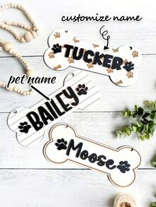 1 Stück individuell gestaltete Hundehütten Namensplakette, kann Haustiernahmen anpassen, Hundekäfig Namenslogo, knochenförmiges Hundehütten Schild, Namensschild mit Pfötchen-Aufdruck, individualisiertes Geschenk für Katzen- und Hundeliebhaber, Holz Hundekäfig Namenslogo - Verschiedenfarbig - Übersicht 2