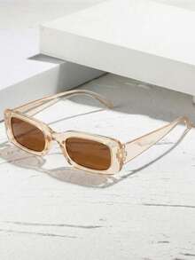 一副男女通用的长方形浅棕色香槟色时尚眼镜，百搭优雅，适合日常佩戴、街头摄影、度假、海滩和返校等场合。 - 香檳色 - 查看 2