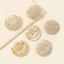 1件畅销全镶钻防滑日月胸针，奢华小众新款胸针花朵 - 彩色 - 查看 3