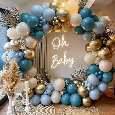 136Pcs Dusty Blue Balloons Garland Kit, For Engagement Bridal Shower Wedding Anniversary Birthday Party Decorations Supplies No Electricity Required