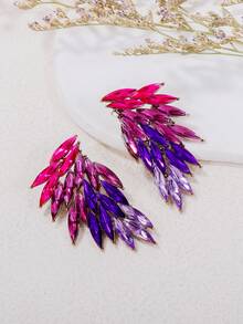 juran 1 Đôi bông tai hình cánh đính đá lấp lánh, quà tặng cho nữ nhân dịp đám cưới, hẹn hò, tiệc tùng, tiệc chiêu đãi. - Hoa hồng tím - Xem 3