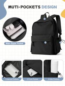 Multi-Pocket Casual Backpack For Men Women, Lightweight Water Resistant Daypack With Mulit-Color Options, Breathable Decompression Shoulder Straps & Anti-Theft Hidden Pocket, Large Capacity Laptop Backpack For College, Work, Travel & Daily Use, Ideal For Students, Commuters & Outdoor Activities - Multicolor - View 4