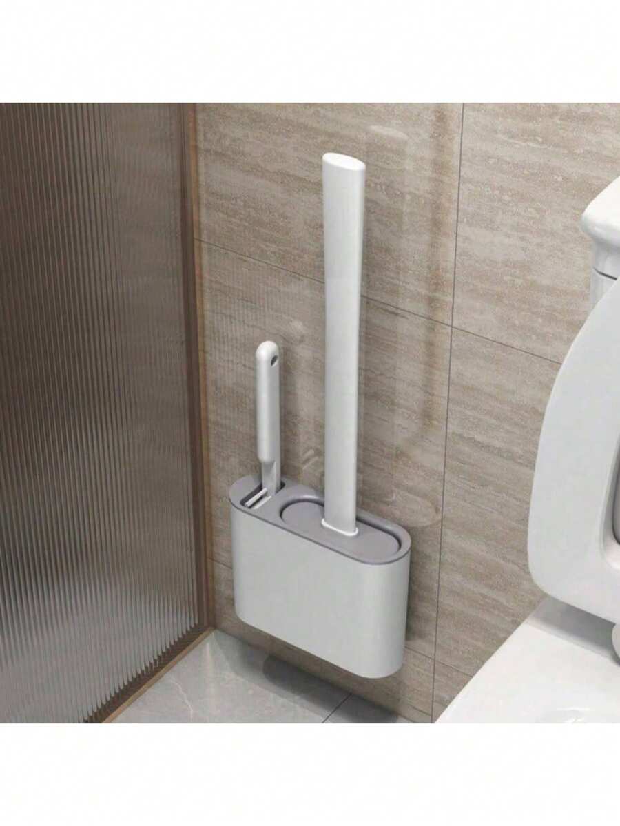二合一多功能方形马桶刷，配有硅胶刷头，适用于浴室