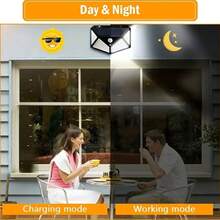 6 Piezas de Luces solares de pared exteriores, 100 LED, iluminación de cuatro lados, carga solar, con sensor de movimiento, multifuncional, resistente al agua y protección solar, adecuado para luces de emergencia en el hogar y exteriores, porches, frentes de garajes, jardines, paredes - Luces solares - Ver 8