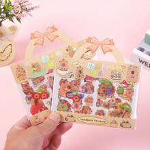 水豚手持贴纸袋，小礼品，PET材质免切割手持帐篷贴纸，可爱贴纸，手持礼品套装 - 彩色 - 查看 4