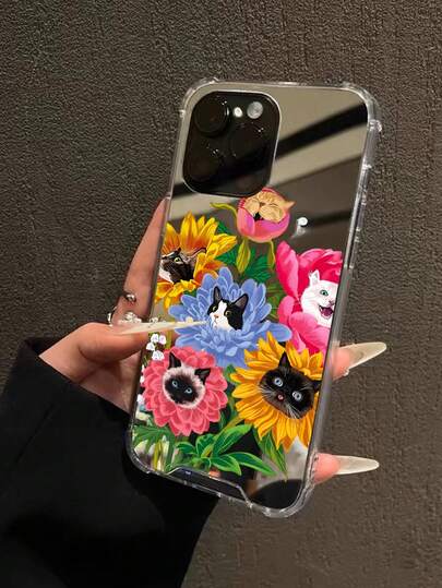Husă de telefon anti-cădere cu model floral, pisică, flori, meme, oglindă, compatibilă cu 13/11/17/17pro/16/14/15/15pro/15 Plus/15 Promax/7plus/8plus/X/Xs Max/Xr/11pro/12pro/13pro/14pro/12mini/13mini/11promax/12promax/13promax/14promax/14plus/17pro Max/17Air/6/6s Plus/7/8/16Pro/16plus/16promax/Se2/17promax și compatibilă cu Samsung Galaxy/A54/A14/A12/A13/A15/A32/A33/A24/A52S/S20/S21/S22/S23/S24/S23Plus/S24ultra/S25/A15/A33/A23