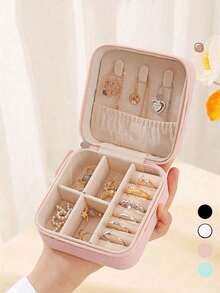 Multifunctional Travel Jewelry Box, Dust-Proof PU Jewelry Storage Box, Compact Portable Jewelry Storage Container For Necklaces, Rings, Earrings And Other Accessories, Ideal Holiday Gift, Women's Gift Box - Multicolor - View 4