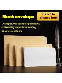 50个复古简约牛皮纸信封，适用于钞票、文件、收据、信件、贺卡、邀请函、生日卡、邮寄和运输等多种用途。两种尺寸：22*11厘米/17.5*12.5厘米 - 牛皮色 - 查看 1