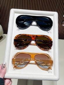 Bộ 3 kính mắt ngoại cỡ phong cách Y2K, thích hợp cho bãi biển và du lịch, gọng kính hình bầu dục cổ điển, phù hợp với nhiều trang phục và mùa tựu trường. - Nhiều màu - Xem 3