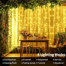 USB-betriebene LED-Vorhangbeleuchtung mit Fernbedienung - 8 Beleuchtungsmodi, Fairy-Lichterkette, geeignet für Hochzeit, Geburtstag, Party, Schlafzimmer, Wand, Halloween und Weihnachtsdekoration - USB-Lichterketten - Übersicht 8