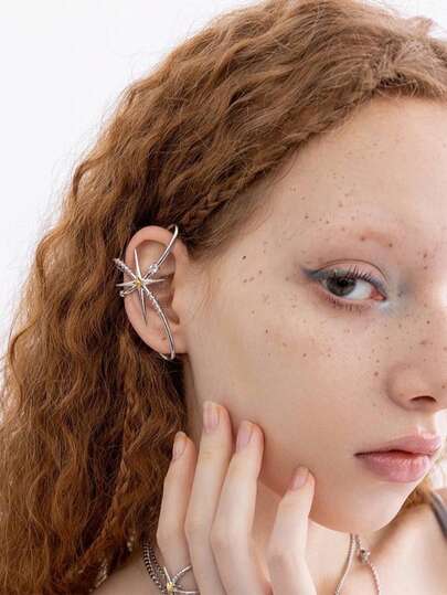 Edgy Ear Cuff, Personalized Chic Fierce Niche Cool Starburst Ear Cuff Suitable For Daily Commute, No Piercing Required