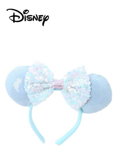 Disney 1个蓝色+蓝色亮片发箍，蓝色+蓝色亮片发箍 - 节日派对头饰、头饰、趣味拍照道具、游乐园配饰，适合生日派对和复活节活动，配有可爱蝴蝶结卡通发夹，公主装扮配饰