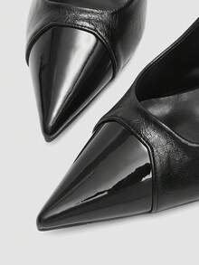 Women's Black Patchwork High Heel Shoes, Pointed Toe Slingback Pumps, 7cm Formal Party Wedding Heels - Black - View 5
