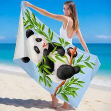 1pc Animal Panda & Bamboo Print Beach Towel, Super Absorbent Quick Dry Towel For Swimming, Bathroom, Beach, Lightweight & Soft Beach Blanket, Ideal Beach Essential For Beach, Swimming, Outdoor, Travel - C - View 3
