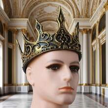 1件皇家国王皇冠，可调节皇家王子头饰，中世纪国王服装配饰，3D立体舞台表演道具，适用于角色扮演、圣诞节、生日、中东斋月装饰、月亮皇冠、头箍、服装皇冠、发饰、婚礼、皇冠、头冠、新娘配饰、头饰 - 彩色 - 查看 2