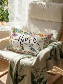 1/2/4件装甜美家居花鸟图案抱枕套，春夏农舍风格靠垫套（不含枕芯），适用于沙发和卧室装饰 - 粉色 - 查看 9