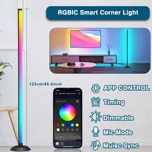 NBBUFF Đèn sàn góc RGBIC 47 inch, trang trí nhà cửa, ánh sáng xung quanh đổi màu, có ứng dụng, điều khiển từ xa và hộp điều khiển, đồng bộ nhạc, hẹn giờ, thích hợp cho phòng khách, phòng ngủ và góc phòng chơi game. - Đèn sàn - Xem 3