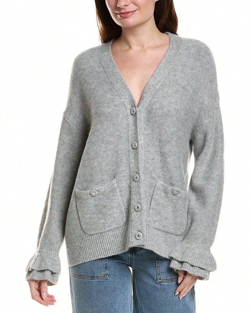 CeCe Ruffle Cuff Cardigan - Xám - Xem 1