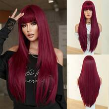 7JHH WIGS 34 Inch Extra Long Straight Wine Red Wig With Bangs - Super Long Natural Layered Wigs, High Quality Soft Synthetic Fiber Velvet Purple Burgundy Wigs For Women Daily Wear, Festival Ready Party Use, Mother's Day Gifts & Graduation Gift - Beginners Glueless Wig Accessories - Màu đỏ tím - Xem 12