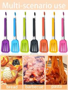 1个带硅胶头的烹饪夹，可用于夹取食物、沙拉、面包、牛排、烧烤食材，不粘厨房夹，带硅胶头，适用于厨房烧烤，可用于夹取烤面包机、牛排、馅饼、披萨、意大利面、面条、沙拉、水果、蔬菜等，是烧烤自助餐的理想选择。 - 彩色 - 查看 9