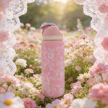 0-Wa Iaaa Pink Lace Pattern Insulated Stainless Steel Water Bottle With Straw, Sports Water Bottle, Great For Travel, 32 Oz, This Gentle And Lovely Color, Combined With The Exquisite Patterns, Will Fill Your Life With A Sweet And Warm Atmosphere. It Is Suitable As A Gift For Birthdays, Halloween, Thanksgiving, Valentine'S Day, Christmas And New Year. - Hồng - Xem 1