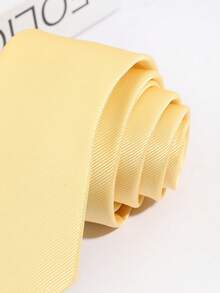 1pc Men's Solid Yellow Fashionable Dense Business Tie, Suitable For Party, Date, Daily, Travel Outfit - Yellow - View 4