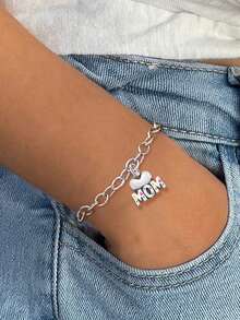 1pc 925 Sterling Silver Heart MOM Beaded DIY Bracelet, Exquisite Gift, Back To School Essential For Students, Backpack Accessory For Teenagers And College Students, Affordable Student Jewelry - Style 5 - View 2